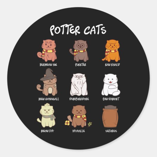 Sticker Rond Chats Potter Pour Amoureux des chats (Devant)