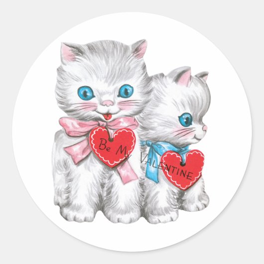 Sticker Rond Chats Rétro de la Saint-Valentin, Chatons Fluffy V (Devant)