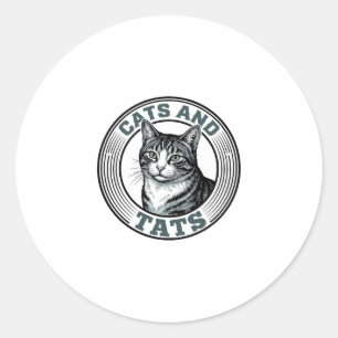 Sticker Rond Chats Rétro et Tatouages Gravure Design de Chat_1