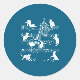 Sticker Rond Chats Trompettistes Pour Joueur de Trompette Amour