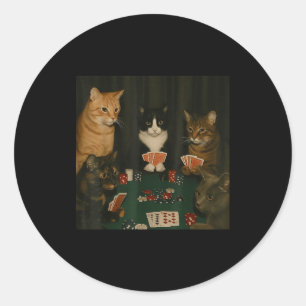 Sticker Rond Chats Vintage Jouant au Ker Cat Jouant aux Cartes