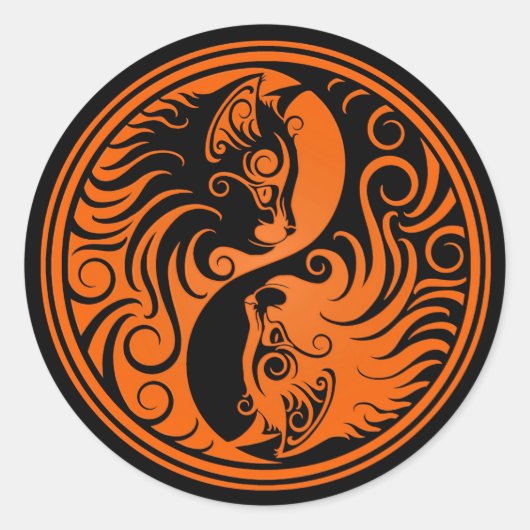 Sticker Rond Chats Yin Yang orange et noirs (Devant)
