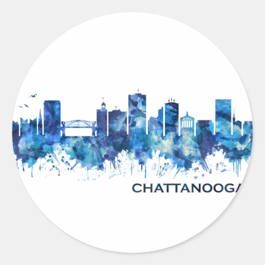 Sticker Rond Chattanooga Tennessee Skyline Blue (Devant)