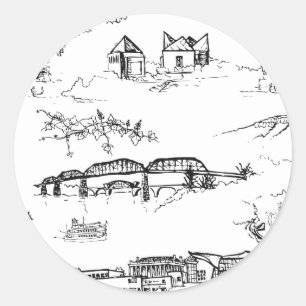 Sticker Rond Chattanooga Toile noir et blanc