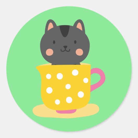 Sticker Rond Chatte mignonne en dessin animé sur la menthe (Devant)