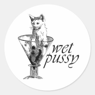 Sticker Rond Chatte Mouillée