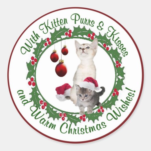 Sticker Rond Chatte Noël Voeux Rond Seaux (Devant)