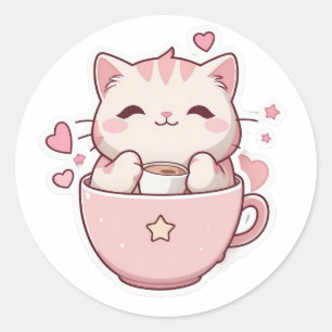 Sticker Rond chatte rose pastel kawaii