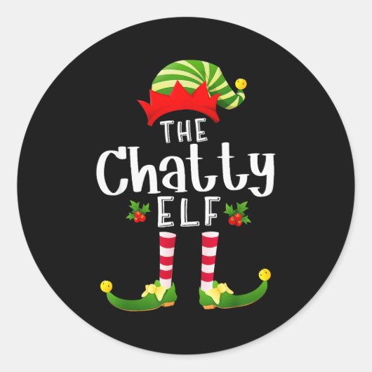 Sticker Rond Chatty Christmas Elf Matching Pajama X-mas Party  (Devant)