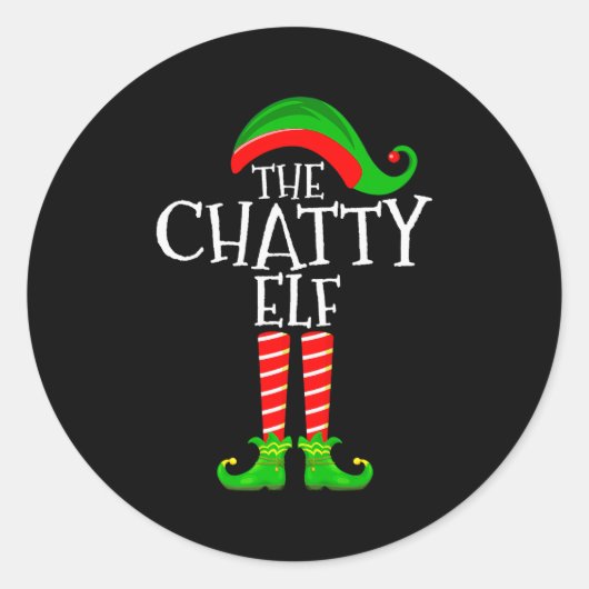 Sticker Rond Chatty Elf Funny Matching Family Group Christmas P (Devant)