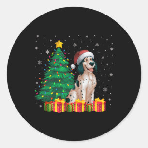 Sticker Rond Chaud Anglais Setter Santa Hat Feux de Noël Chien