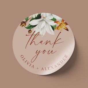 Sticker Rond Chaud Mariage Remerciement Baiser Beige Floral J