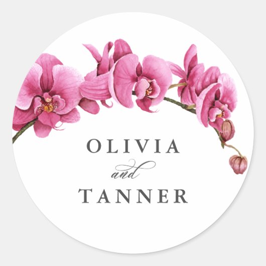 Sticker Rond Chaud rose Aquarelle Orchidées Mariage tropical (Devant)