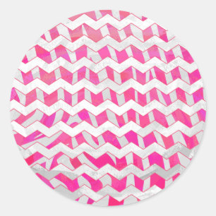 Sticker Rond Chaud rose et blanc Chevron Zebra