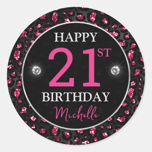 Sticker Rond Chaud rose et Parties scintillant noire Leopard Sp (Devant)