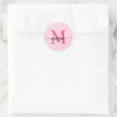 Sticker Rond Chaud rose moderne Script Girl Monogramme Nom (Sac)