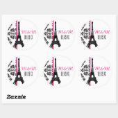 Sticker Rond Chaud rose monogramme Damask Tour Eiffel Mariage (Feuille)