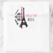 Sticker Rond Chaud rose monogramme Damask Tour Eiffel Mariage (Sac)
