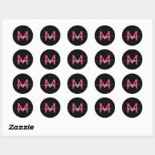 Sticker Rond Chaud rose noir moderne Script Girl Monogramme Nom (Feuille)