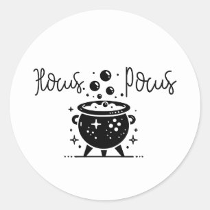 Sticker Rond Chaudière sorcière noir et blanc pour la fête d'Ha