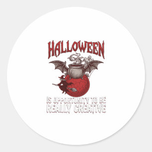Sticker Rond Chaudron ailé de chauve-souris d'Halloween Sorcièr
