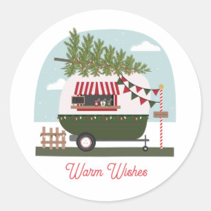Sticker Rond Chauds Chaud Cocaca Camper Noël