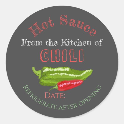 Sticker Rond Chauffage de Sauce Chaud Peppers Chalkboard Art ma (Devant)