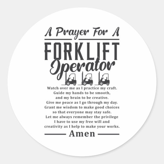 Sticker Rond Chauffeur de chariot élévateur Prière Pour Un Opér (Devant)