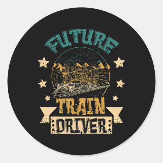 Sticker Rond Chauffeur de locomotive à vapeur Futur train (Devant)