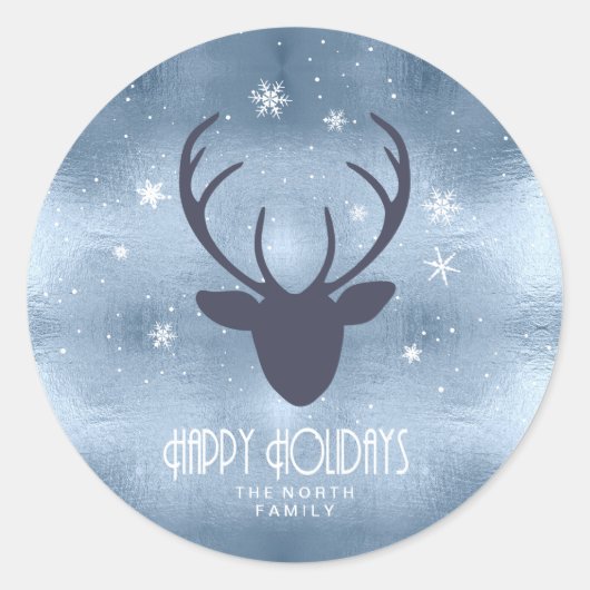 Sticker Rond Chauffeurs de cerfs Silhouette & Snowflakes Blue I (Devant)