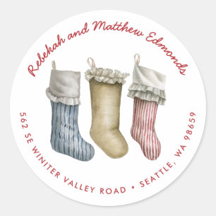 Sticker Rond Chaussette de Noël rayée rouge et blanc