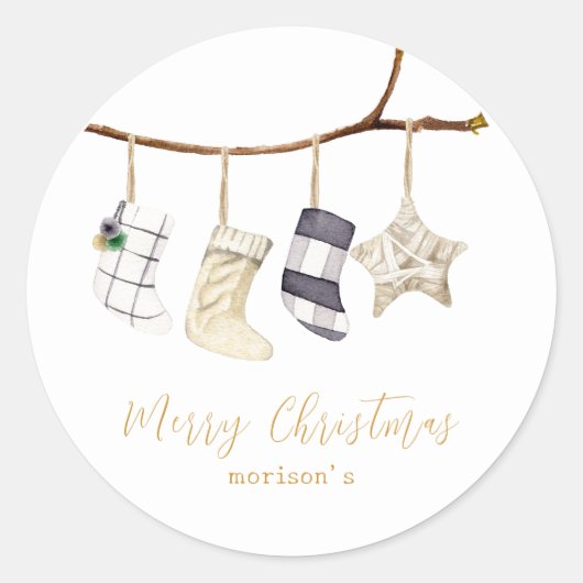 Sticker Rond Chaussettes d'aquarelle pour Noël (Devant)