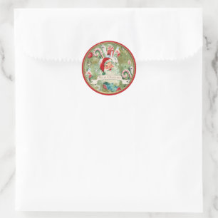 Sticker Rond Chaussettes de Noël Vintage Retro Santa