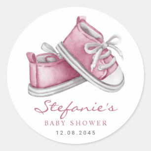 Sticker Rond Chaussons de bébé à l'aquarelle rose Baby Shower