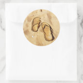 Sticker Rond chaussons dorés sur la plage (Sac)