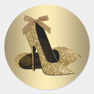 Sticker Rond Chaussure à talon haut noir doré