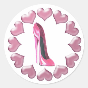 Sticker Rond Chaussure à talon rose haute Stiletto Art & Coeurs