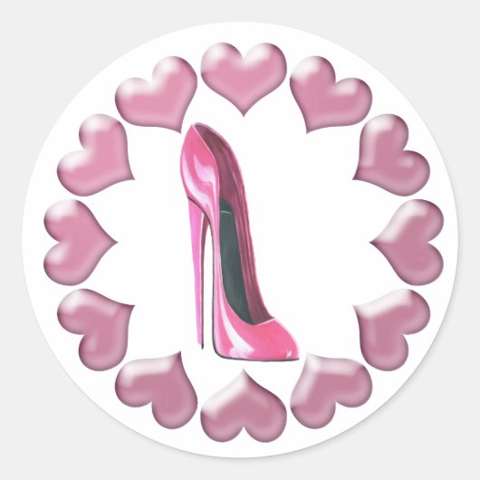 Sticker Rond Chaussure à talon rose haute Stiletto Art & Coeurs (Devant)