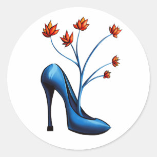 Sticker Rond Chaussure Haut Talon Et Bouquet De Fleurs
