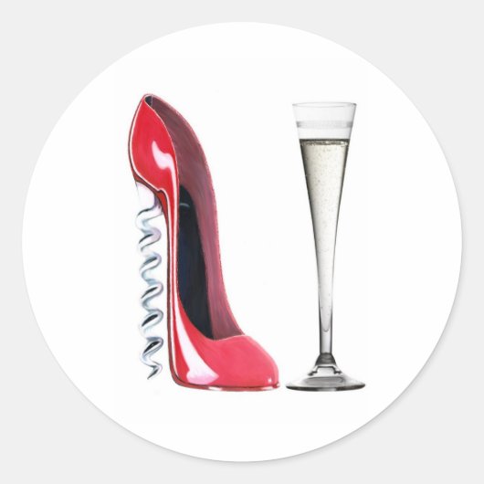 Sticker Rond Chaussure Stiletto Champagne Flute Glass et Croche (Devant)