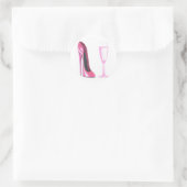 Sticker Rond Chaussure Stiletto Rose et verre Champagne (Sac)