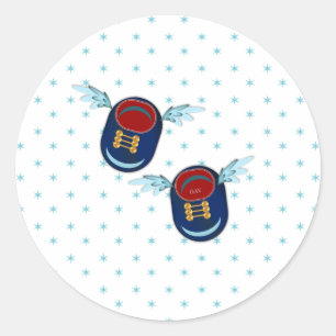 Sticker Rond Chaussures bébé mignonnes volantes à ailes en bleu