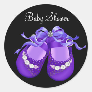 Sticker Rond Chaussures bébé noir pourpre bébé Girl Douche Stic