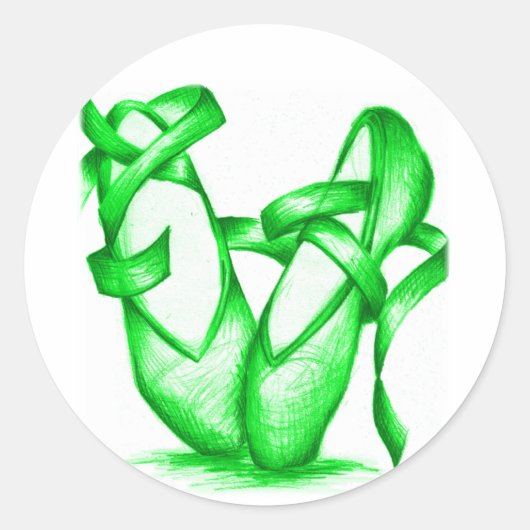 Sticker Rond Chaussures de Ballet Vertes (Devant)