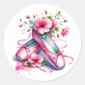 Sticker Rond Chaussures et fleurs en Ballet Rose (Devant)