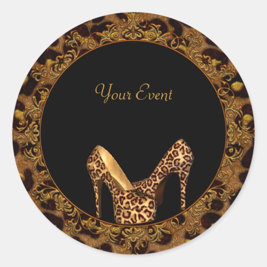 Sticker rond Chaussures Leopard Or Noir (Devant)