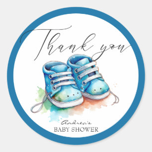 Sticker Rond Chaussures pour bébés   Blue Boy Baby shower Merci