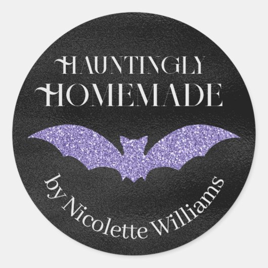 Sticker Rond Chauve-Parties scintillant violet fait maison Hall (Devant)