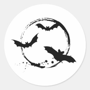 Sticker Rond Chauve-souris d'Halloween avec lune