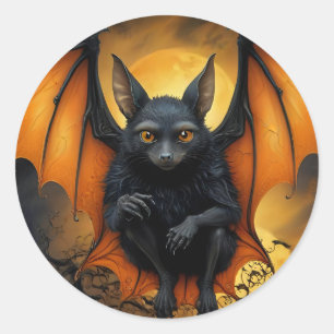 Sticker Rond Chauve-souris éffrayante d'Halloween déguisée